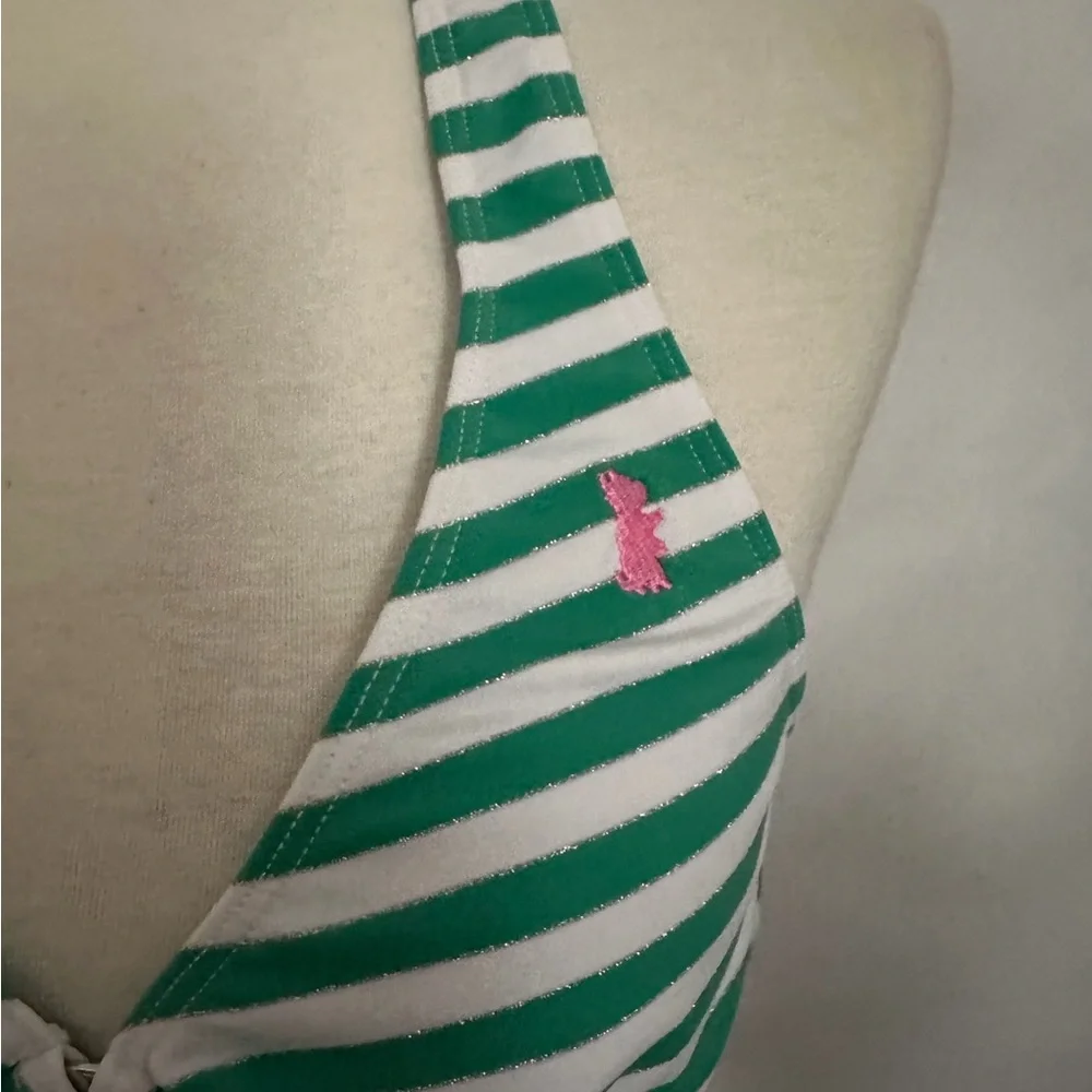 Juicy Couture Green White Stripe Y2K Halter Style Bikini Set - Size Medium